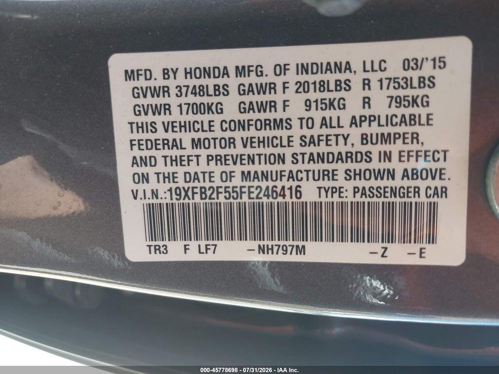 19XFB2F55FE246416 2015 HONDA CIVIC photo no. 9