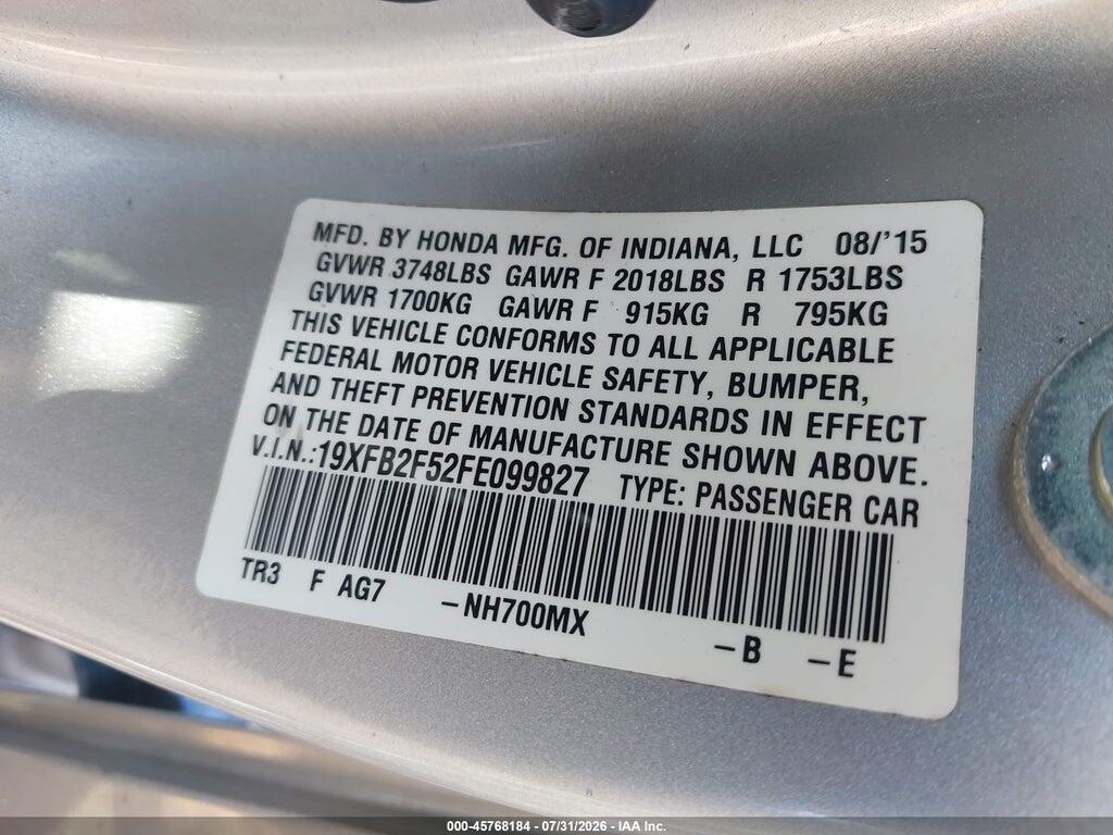 19XFB2F52FE099827 2015 HONDA CIVIC photo no. 9