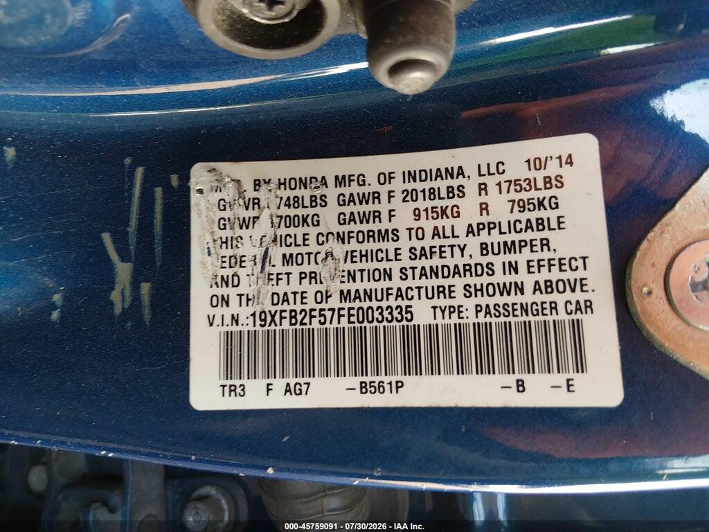 19XFB2F57FE003335 2015 HONDA CIVIC photo no. 9