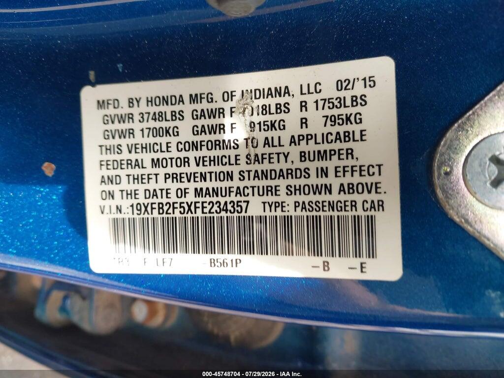 19XFB2F5XFE234357 2015 HONDA CIVIC photo no. 9