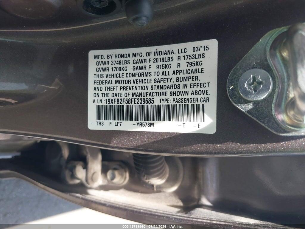 19XFB2F58FE239685 2015 HONDA CIVIC photo no. 9