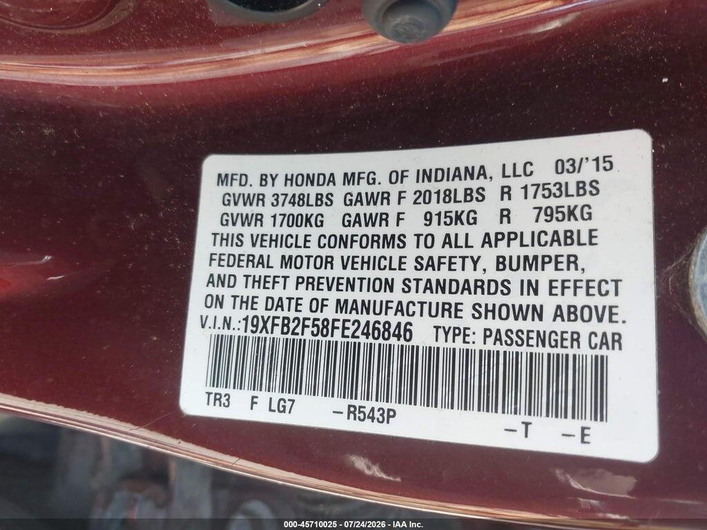 19XFB2F58FE246846 2015 HONDA CIVIC photo no. 9
