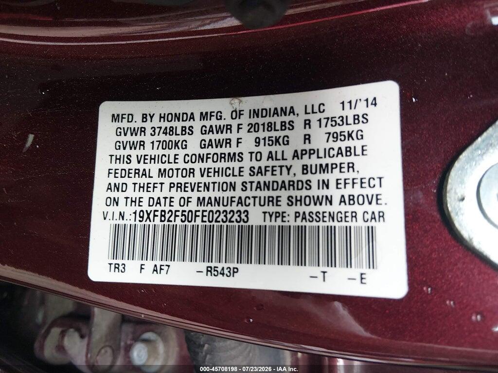 19XFB2F50FE023233 2015 HONDA CIVIC photo no. 9