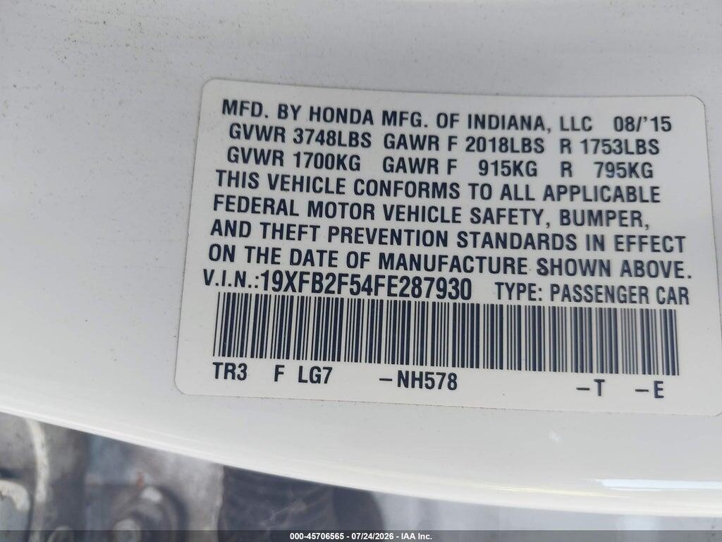 19XFB2F54FE287930 2015 HONDA CIVIC photo no. 9