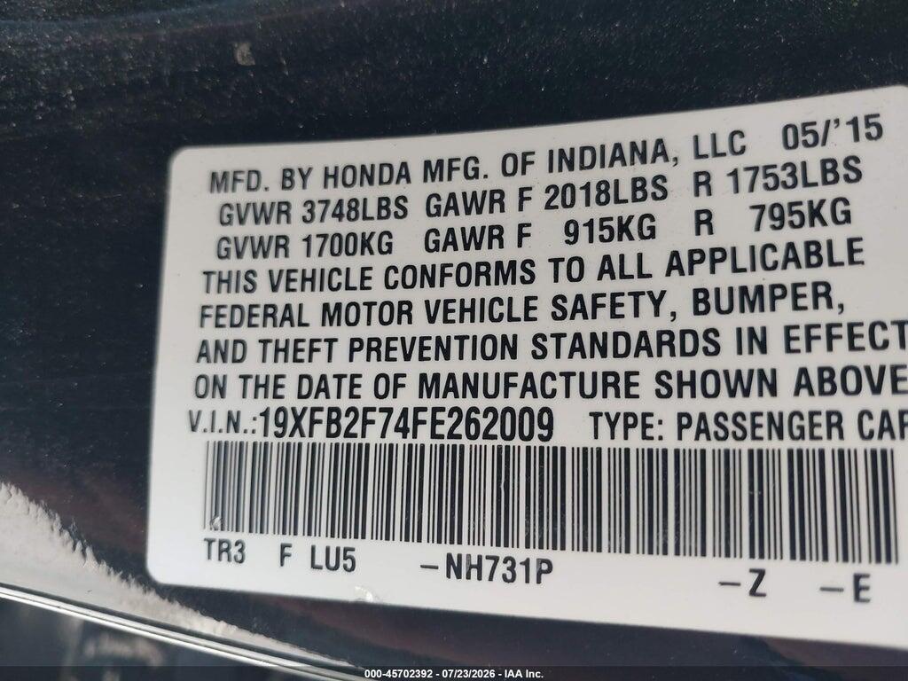 19XFB2F74FE262009 2015 HONDA CIVIC photo no. 9