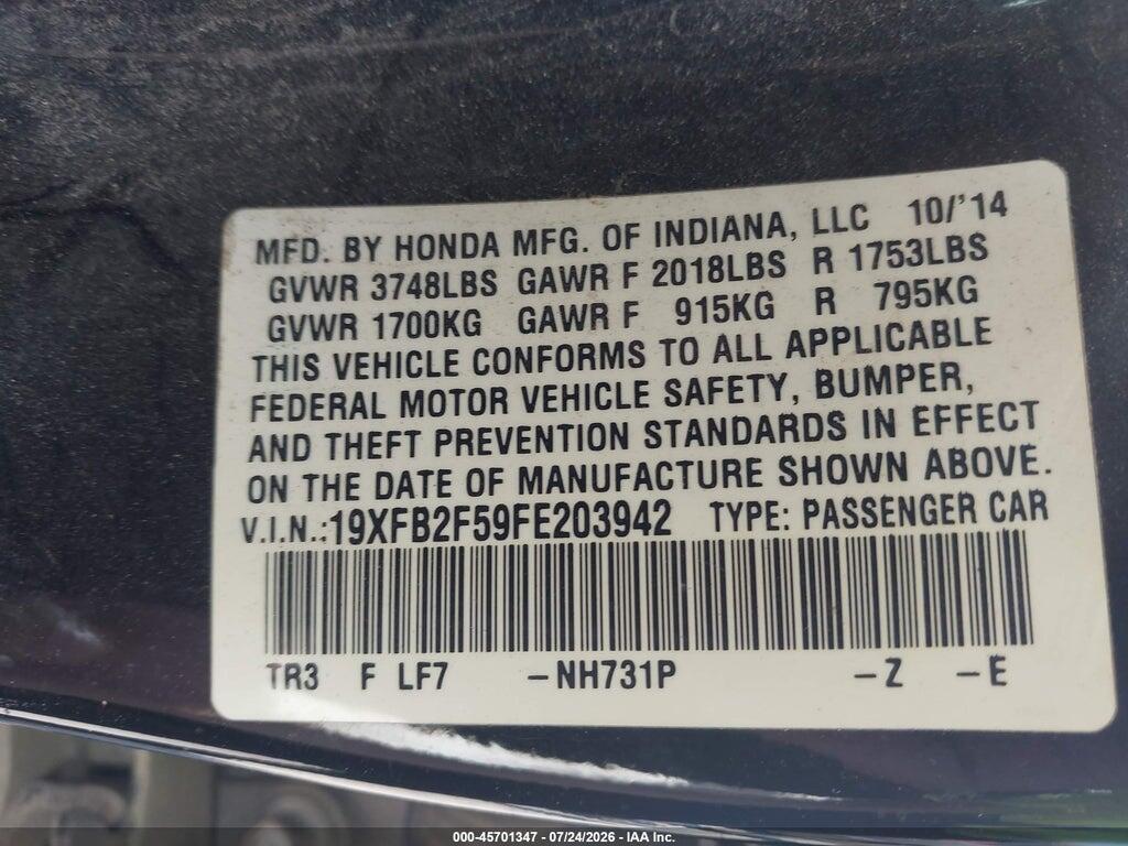 19XFB2F59FE203942 2015 HONDA CIVIC photo no. 9