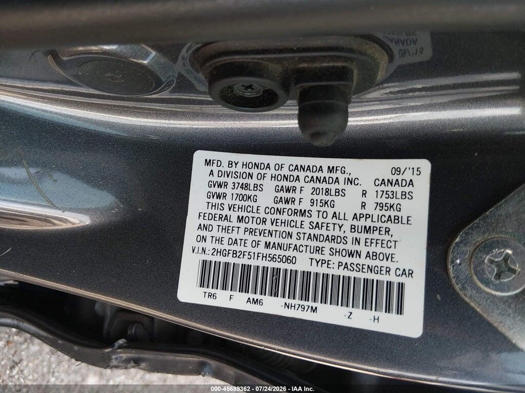 2HGFB2F51FH565060 2015 HONDA CIVIC photo no. 9