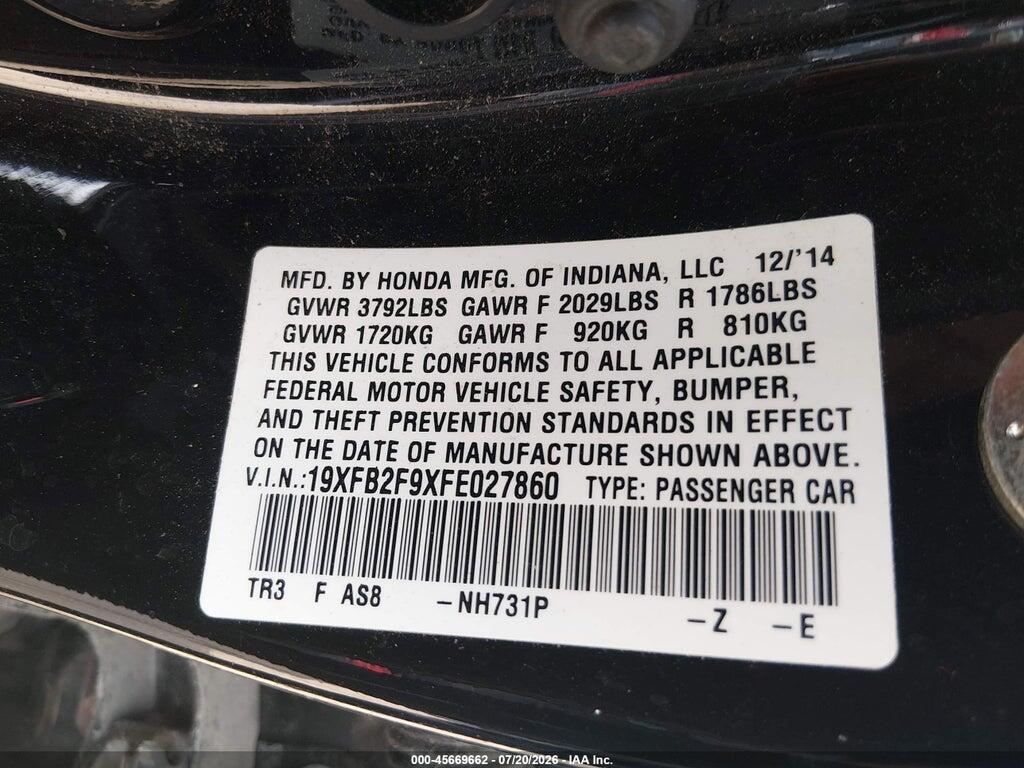 19XFB2F9XFE027860 2015 HONDA CIVIC photo no. 9