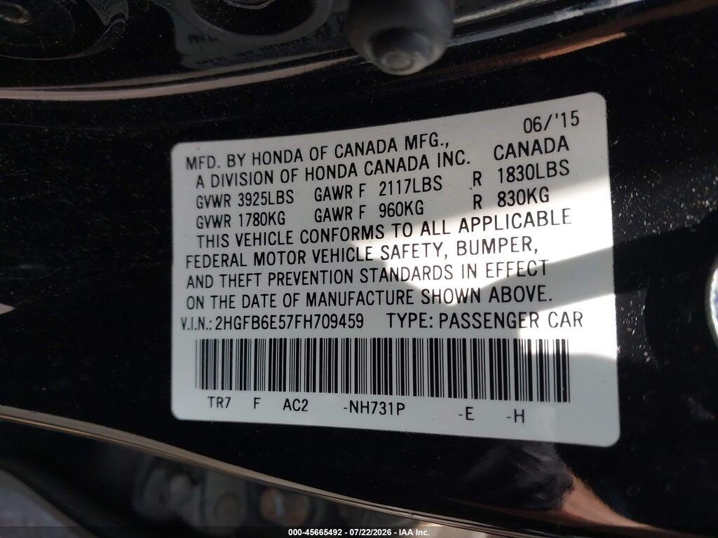 2HGFB6E57FH709459 2015 HONDA CIVIC photo no. 9