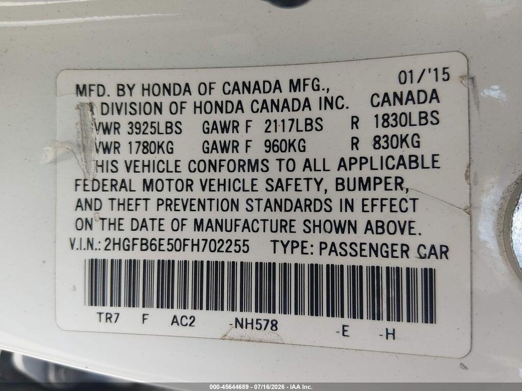 2HGFB6E50FH702255 2015 HONDA CIVIC photo no. 9
