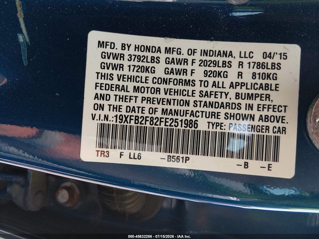 19XFB2F82FE251986 2015 HONDA CIVIC photo no. 9