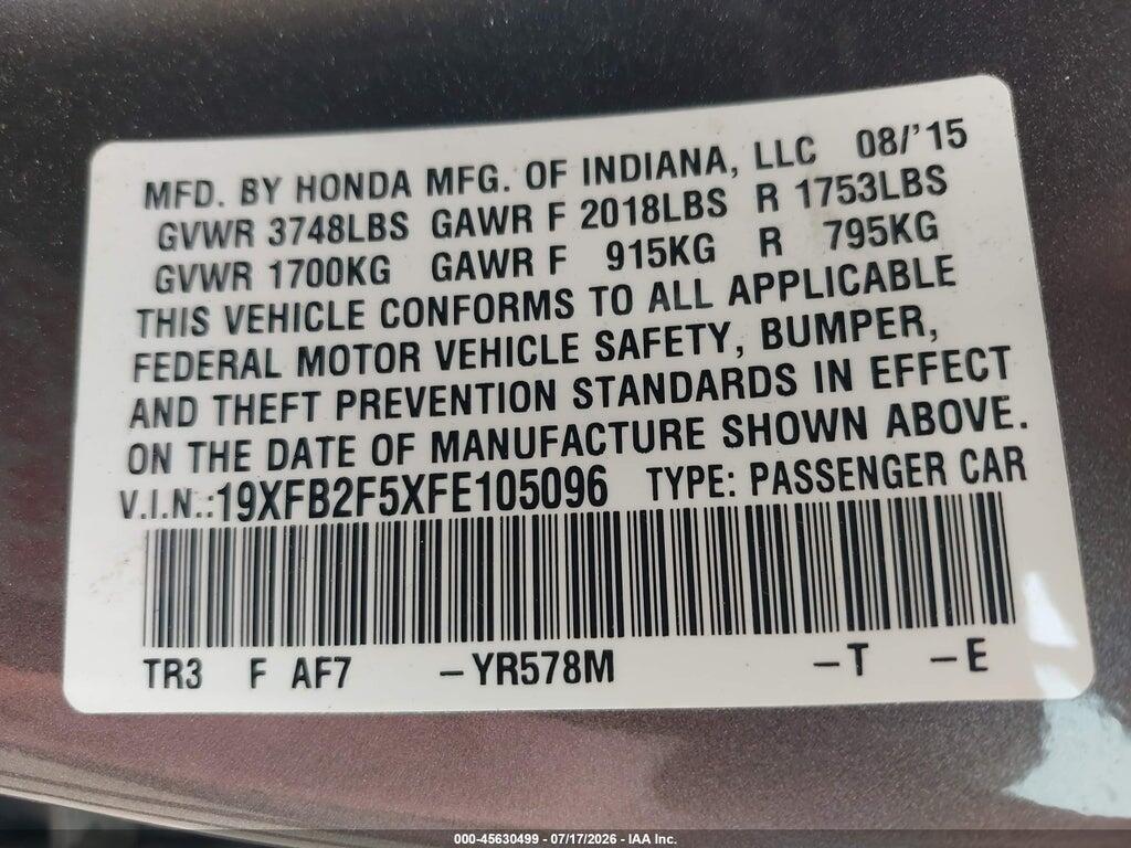 19XFB2F5XFE105096 2015 HONDA CIVIC photo no. 9