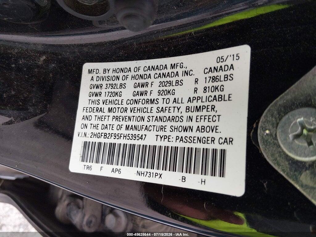 2HGFB2F95FH539547 2015 HONDA CIVIC photo no. 9
