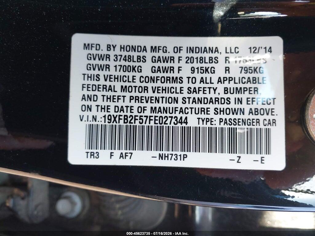 19XFB2F57FE027344 2015 HONDA CIVIC photo no. 9