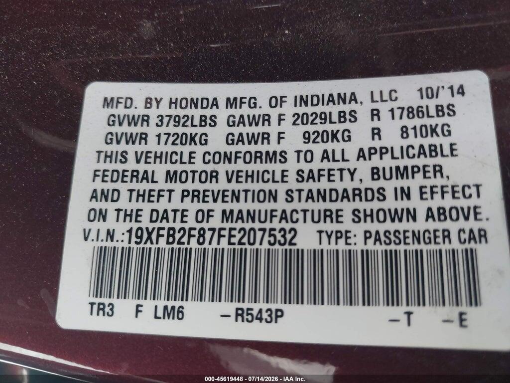 19XFB2F87FE207532 2015 HONDA CIVIC photo no. 9