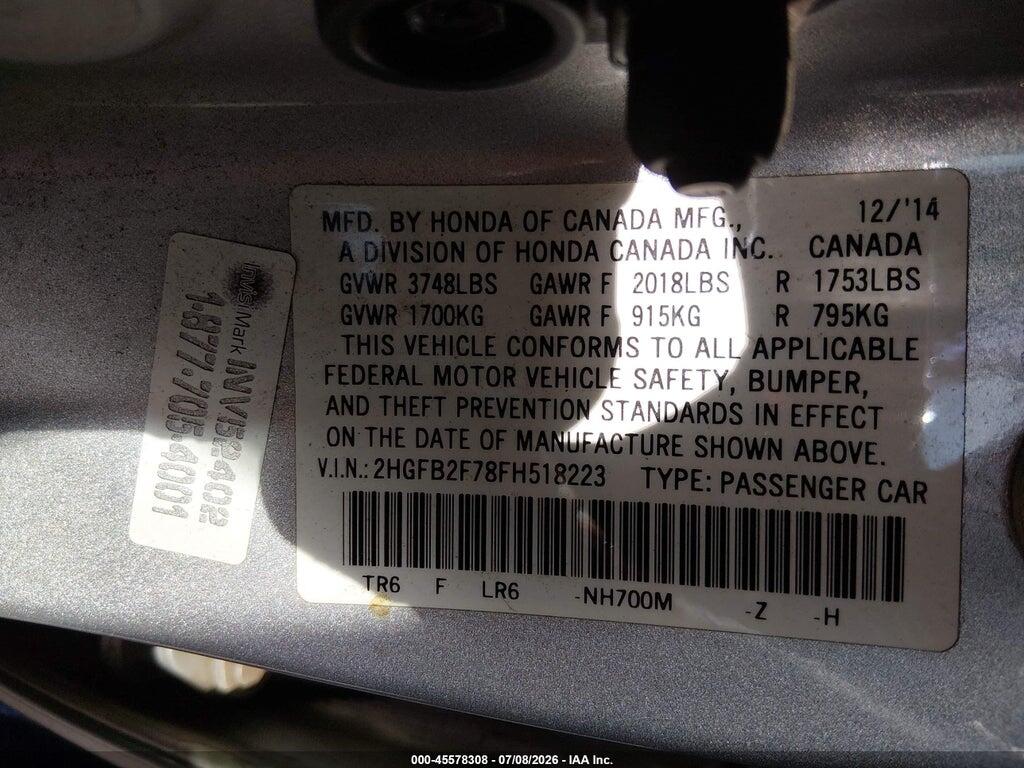 2HGFB2F78FH518223 2015 HONDA CIVIC photo no. 9
