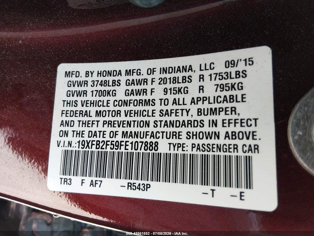 19XFB2F59FE107888 2015 HONDA CIVIC photo no. 9