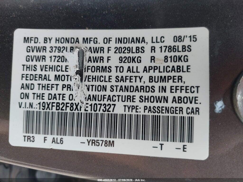 19XFB2F8XFE107327 2015 HONDA CIVIC photo no. 9