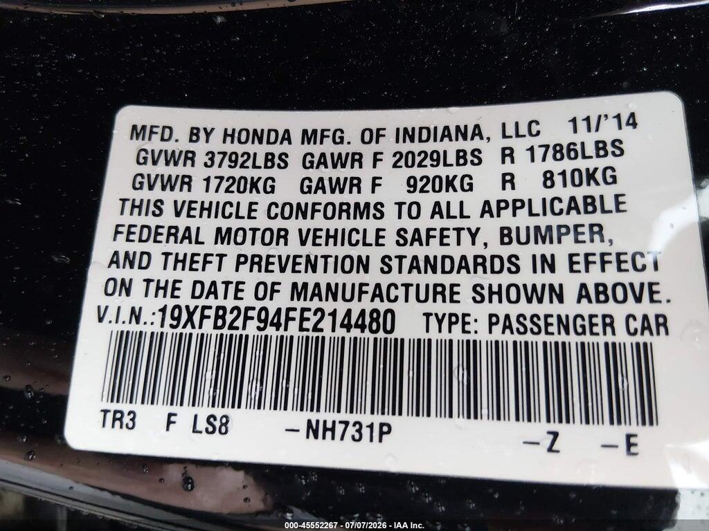 19XFB2F94FE214480 2015 HONDA CIVIC photo no. 9