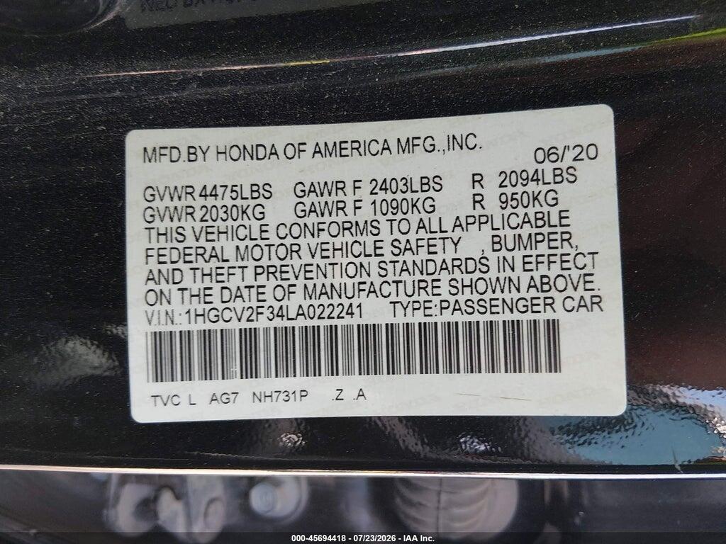 1HGCV2F34LA022241 2020 HONDA ACCORD photo no. 9