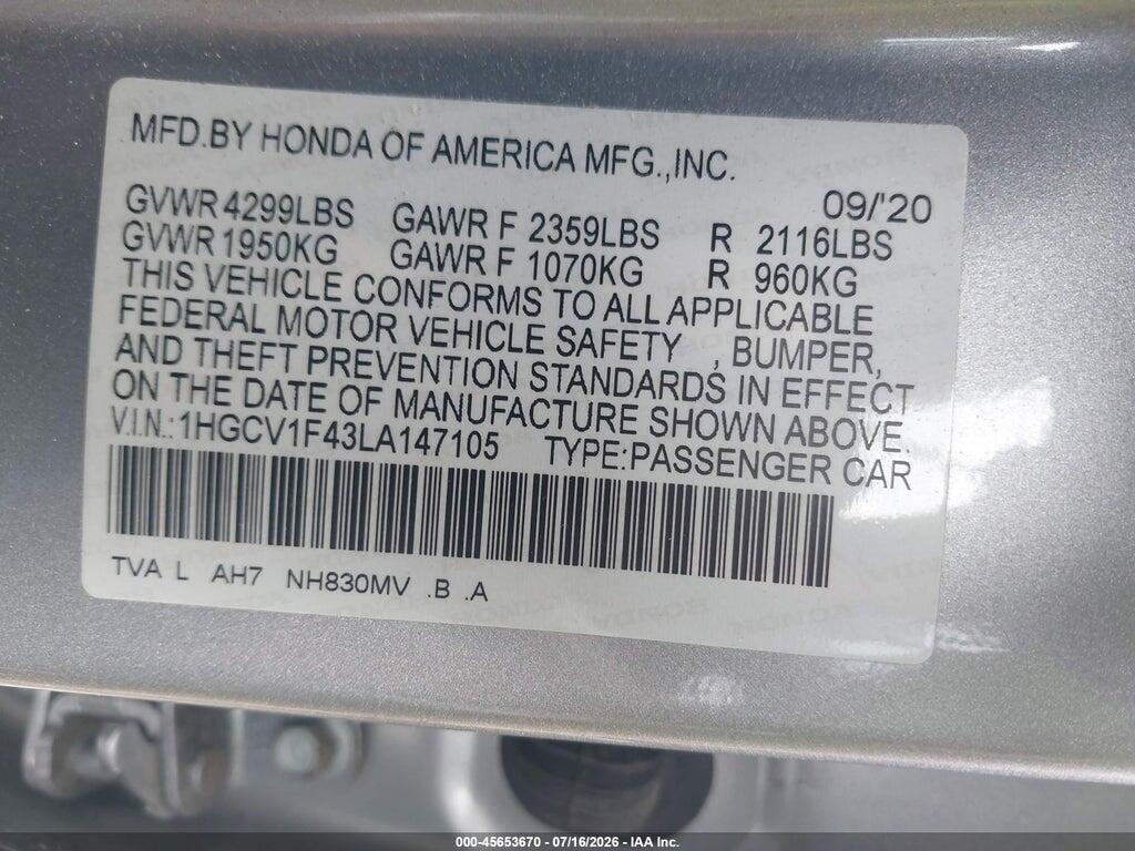 1HGCV1F43LA147105 2020 HONDA ACCORD photo no. 9