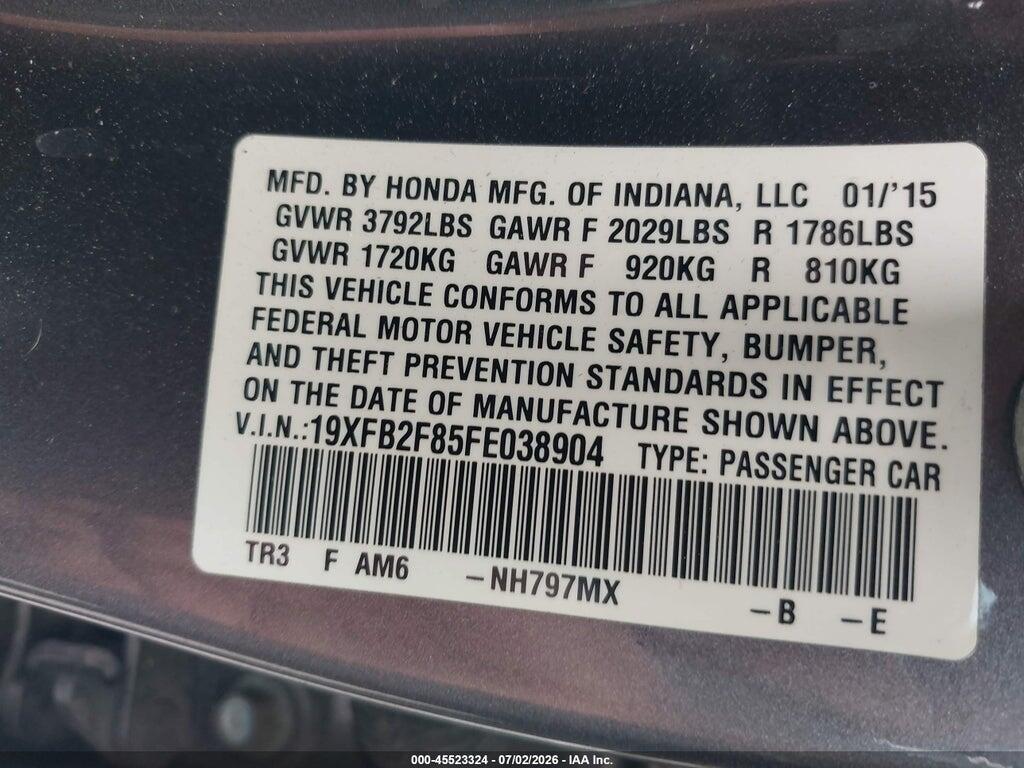 19XFB2F85FE038904 2015 HONDA CIVIC photo no. 9