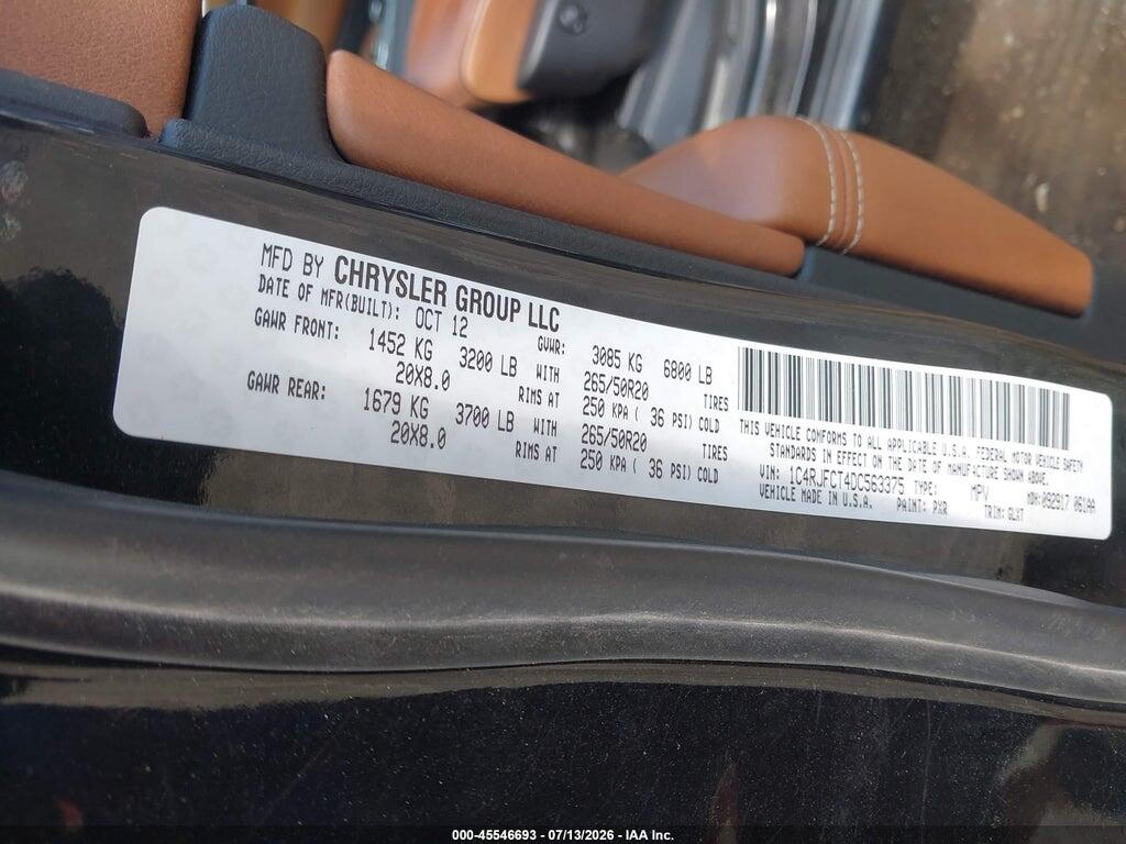 1C4RJFCT4DC563375 2013 JEEP GRAND CHEROKEE photo no. 9