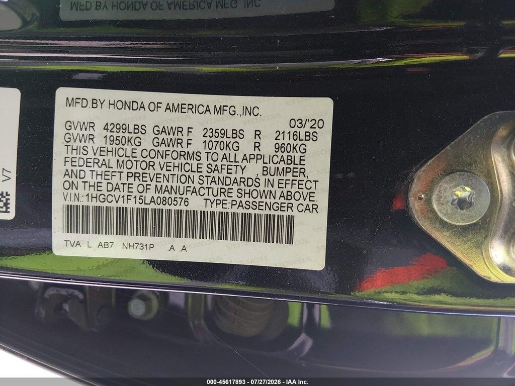 1HGCV1F15LA080576 2020 HONDA ACCORD photo no. 9