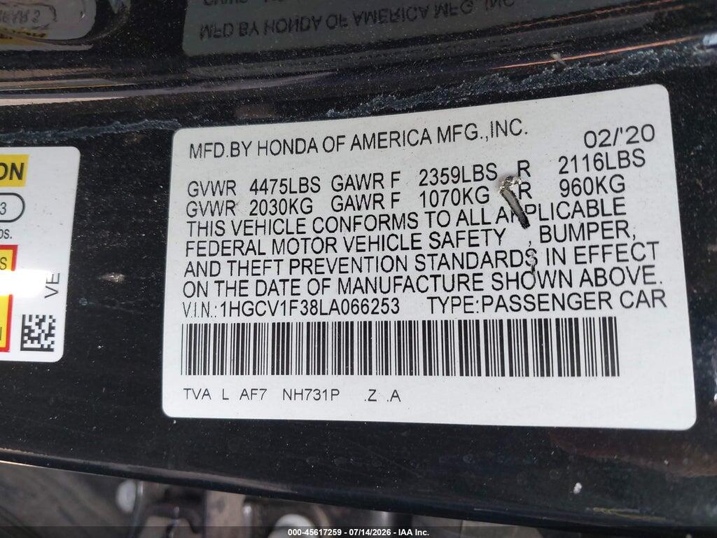 1HGCV1F38LA066253 2020 HONDA ACCORD photo no. 9