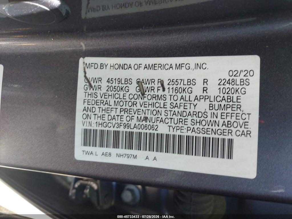 1HGCV3F99LA006062 2020 HONDA ACCORD HYBRID photo no. 9