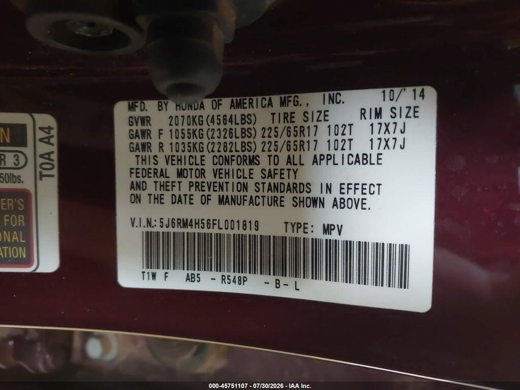 5J6RM4H56FL001819 2015 HONDA CR-V photo no. 9