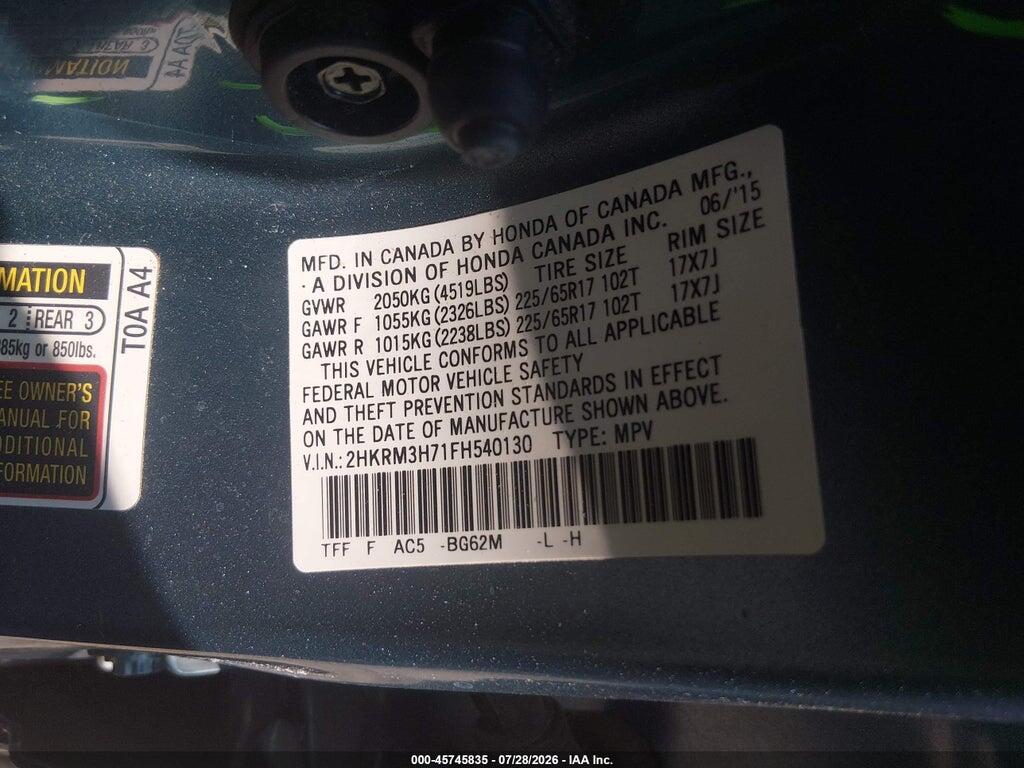 2HKRM3H71FH540130 2015 HONDA CR-V photo no. 9