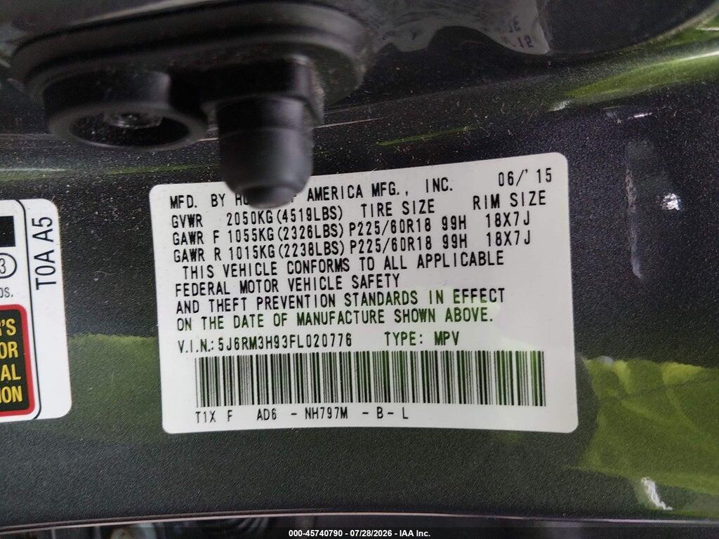 5J6RM3H93FL020776 2015 HONDA CR-V photo no. 9