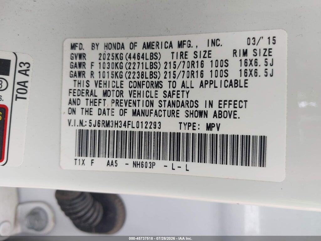 5J6RM3H34FL012293 2015 HONDA CR-V photo no. 9