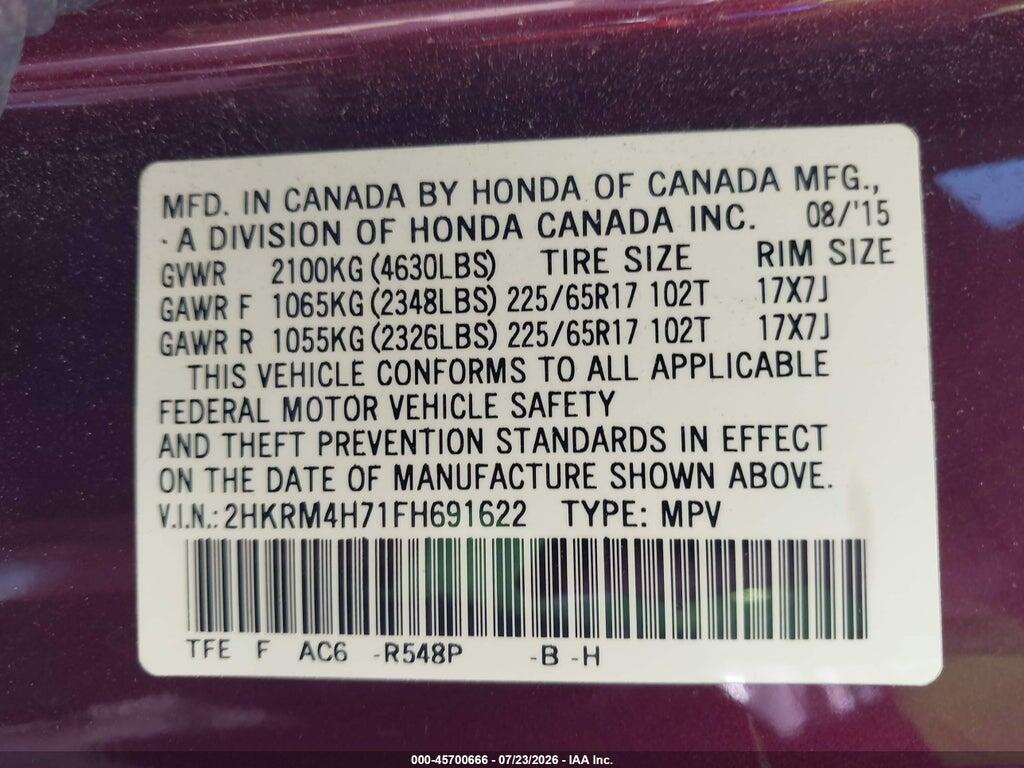 2HKRM4H71FH691622 2015 HONDA CR-V photo no. 9