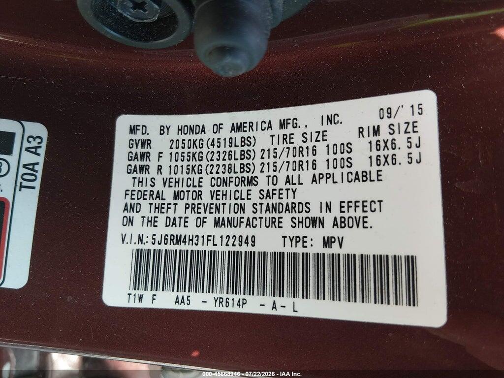5J6RM4H31FL122949 2015 HONDA CR-V photo no. 9