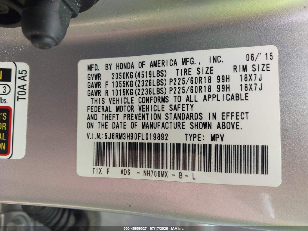 5J6RM3H90FL019892 2015 HONDA CR-V photo no. 9