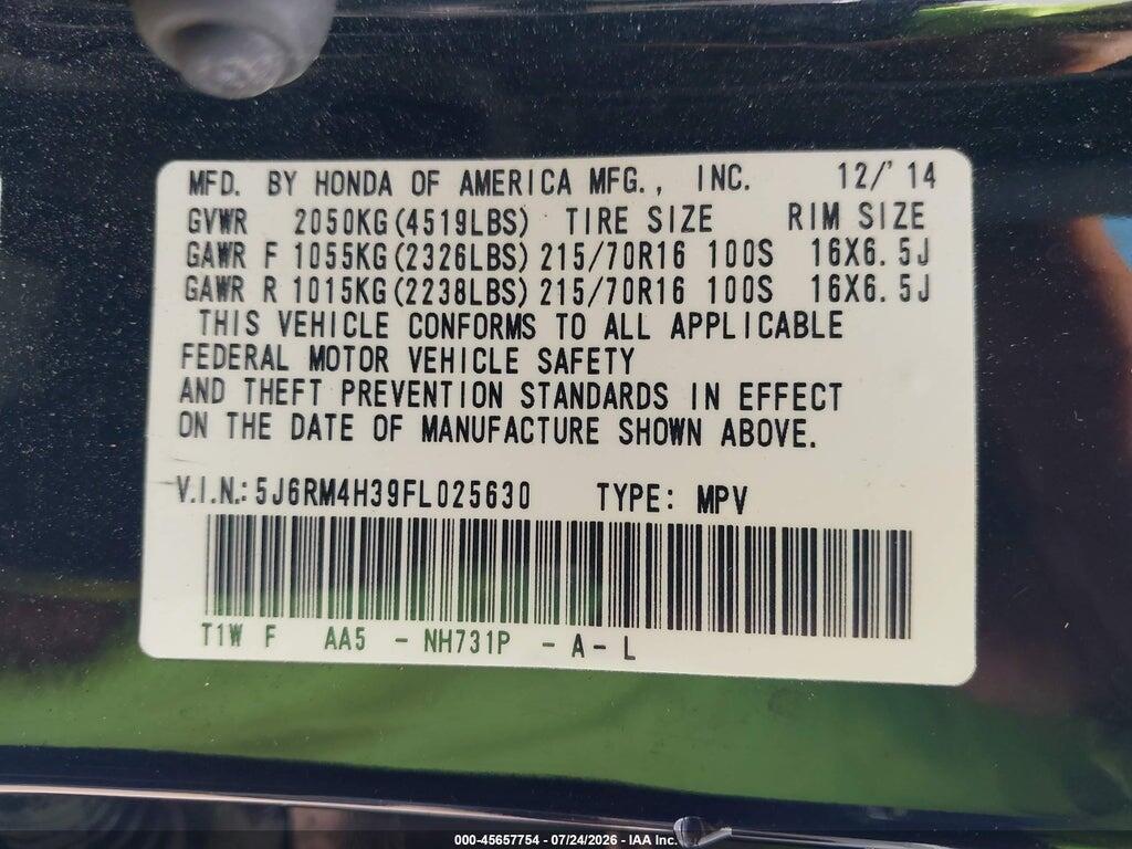 5J6RM4H39FL025630 2015 HONDA CR-V photo no. 9