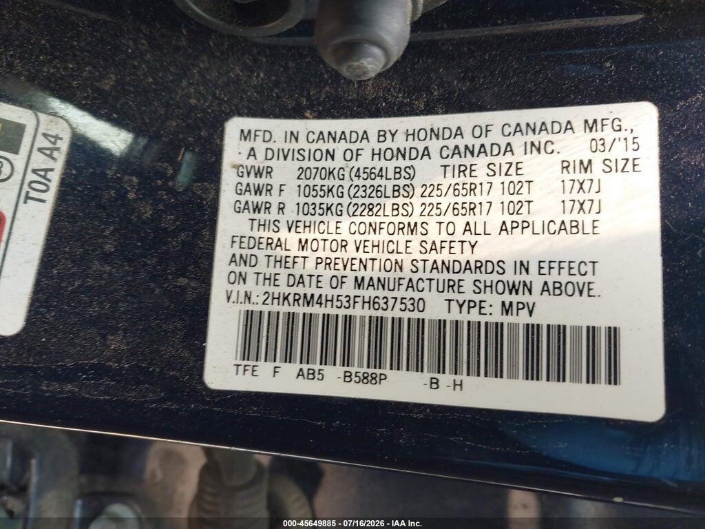 2HKRM4H53FH637530 2015 HONDA CR-V photo no. 9