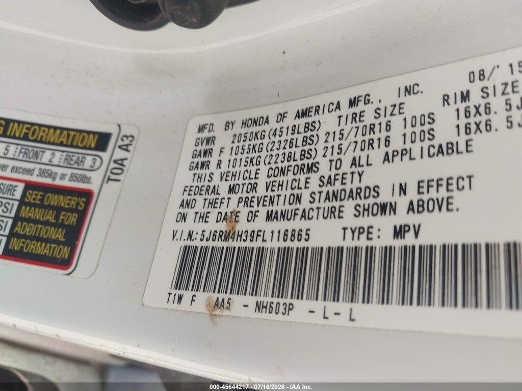 5J6RM4H39FL116865 2015 HONDA CR-V photo no. 9