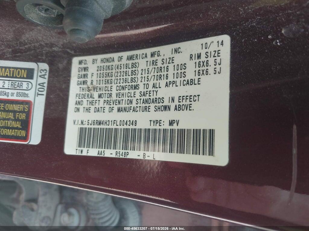 5J6RM4H31FL004349 2015 HONDA CR-V photo no. 9