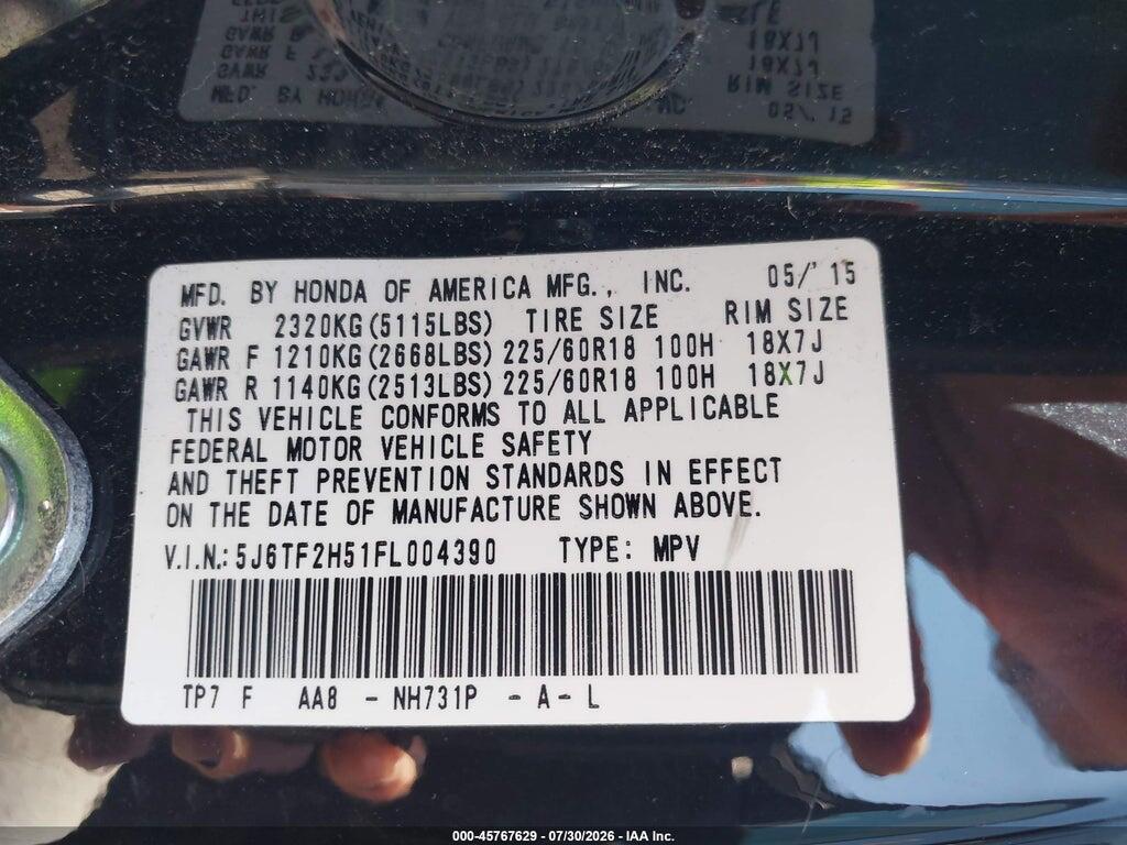 5J6TF2H51FL004390 2015 HONDA CROSSTOUR photo no. 9