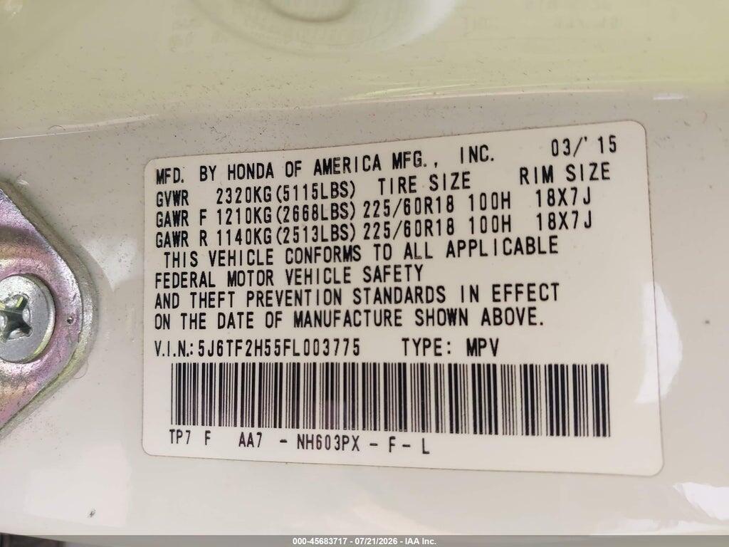 5J6TF2H55FL003775 2015 HONDA CROSSTOUR photo no. 9