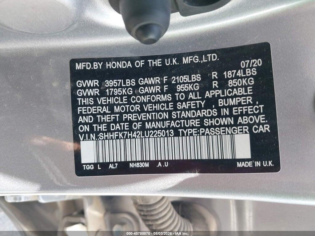 SHHFK7H42LU225013 2020 HONDA CIVIC photo no. 9