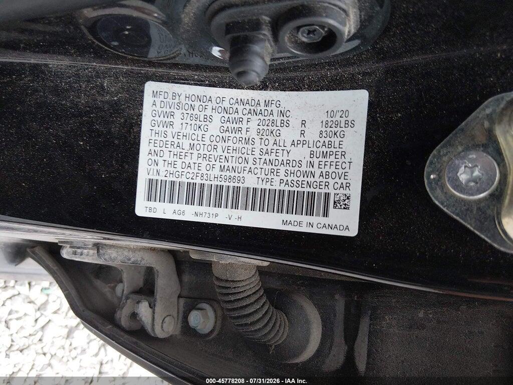 2HGFC2F83LH598693 2020 HONDA CIVIC photo no. 9