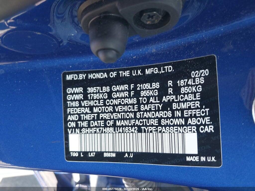 SHHFK7H88LU416342 2020 HONDA CIVIC photo no. 9