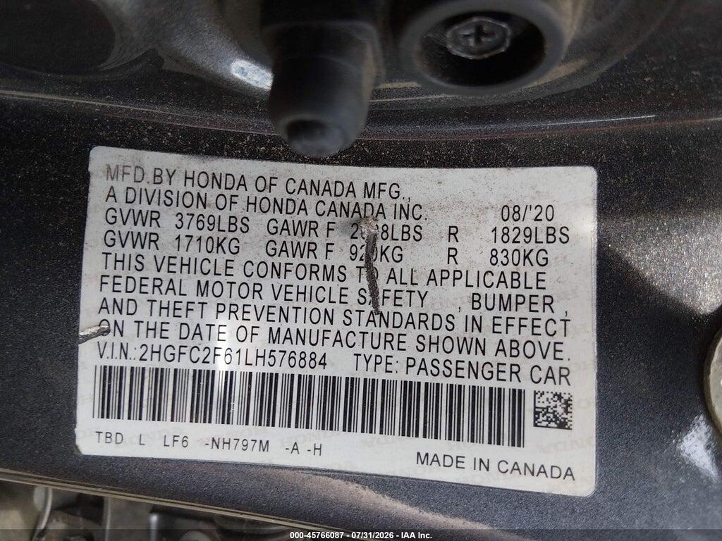 2HGFC2F61LH576884 2020 HONDA CIVIC photo no. 9
