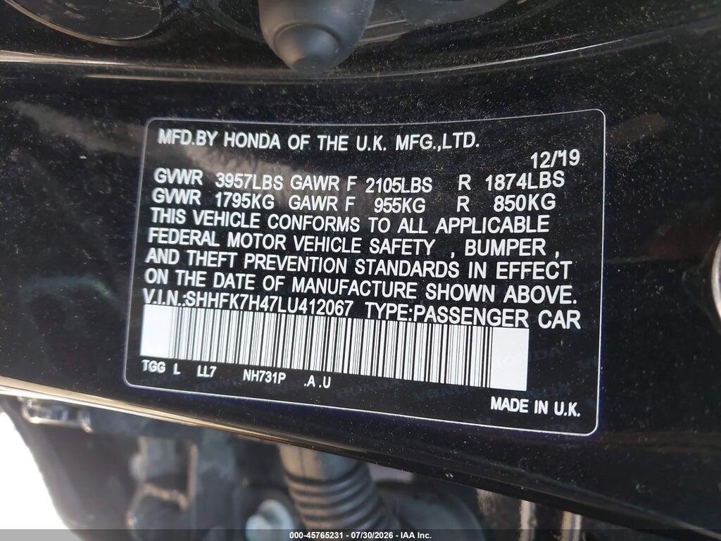 SHHFK7H47LU412067 2020 HONDA CIVIC photo no. 9