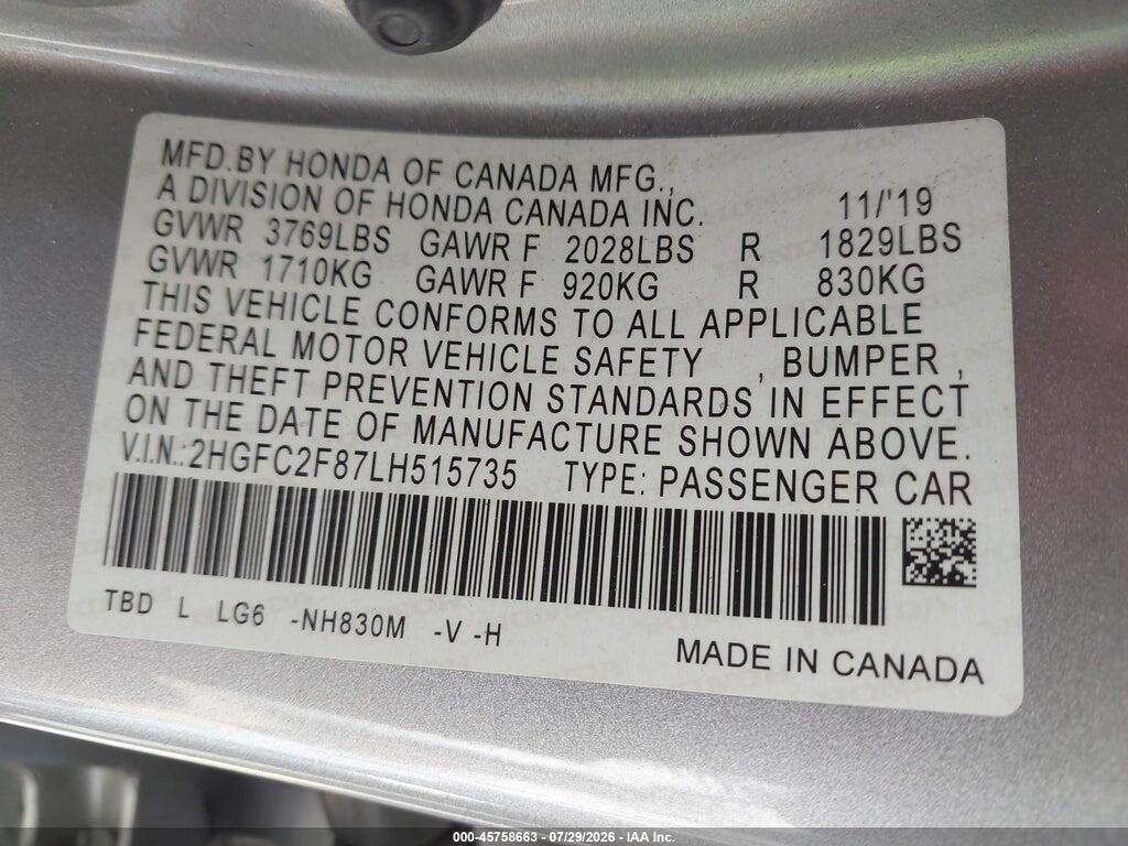 2HGFC2F87LH515735 2020 HONDA CIVIC photo no. 9