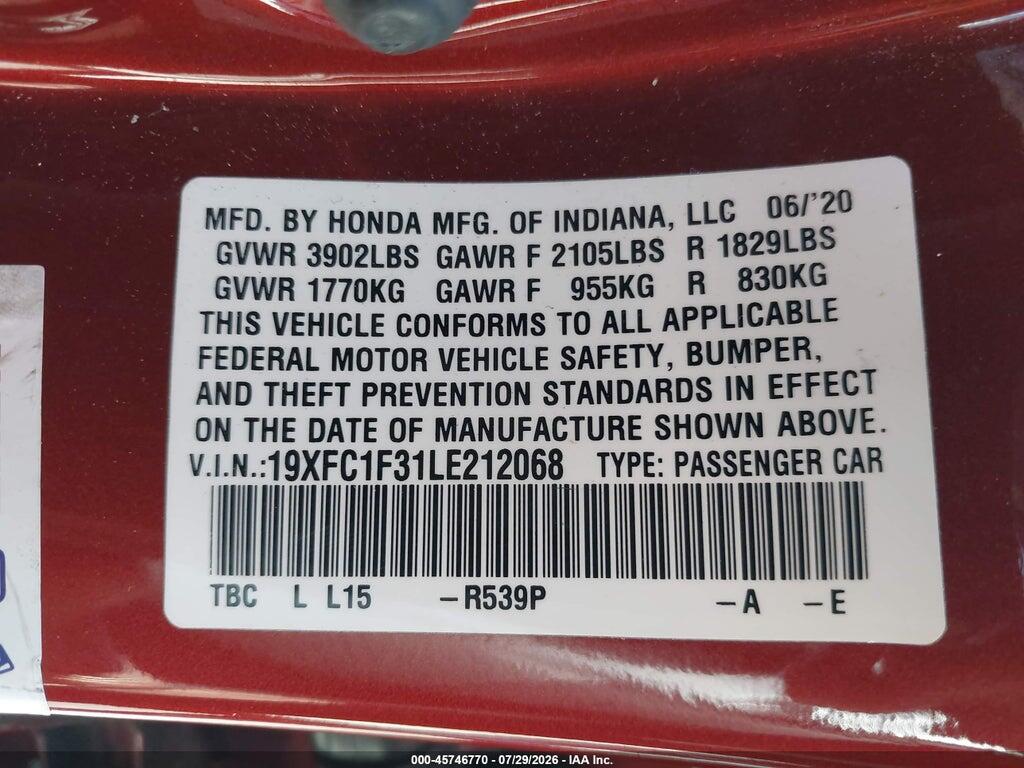 19XFC1F31LE212068 2020 HONDA CIVIC photo no. 9
